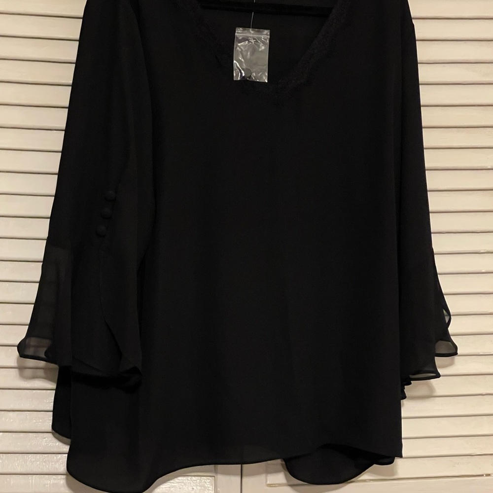 Cato black bell sleeve dress shirt 22/24W NWT